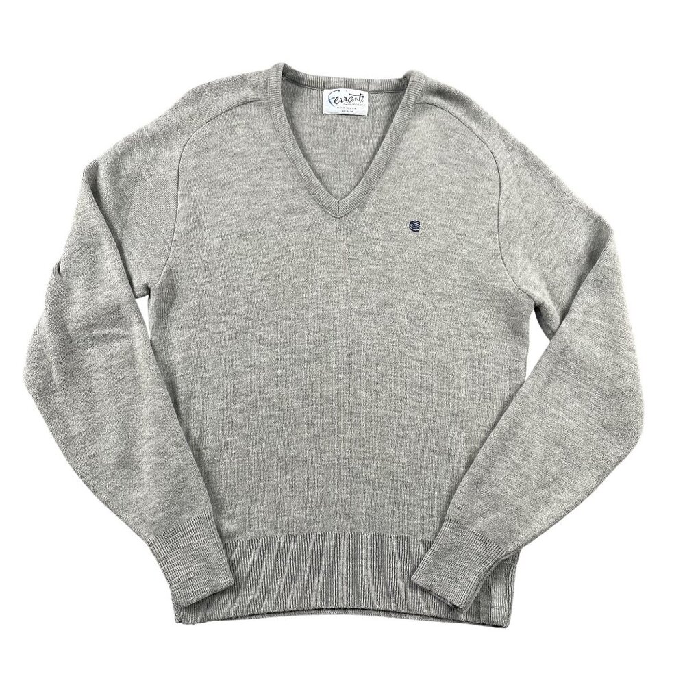 VTG Ferranti‎ Sweater Mens Large Grey VNeck Pullover Made in USA